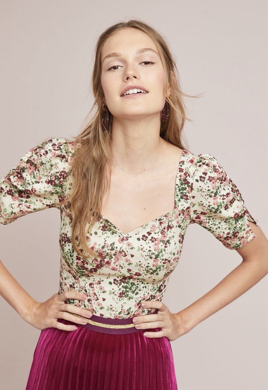 Anthropologie Meave Women’s Alchemy Fitted Blouse Size 6 Floral Boho Cottagecore